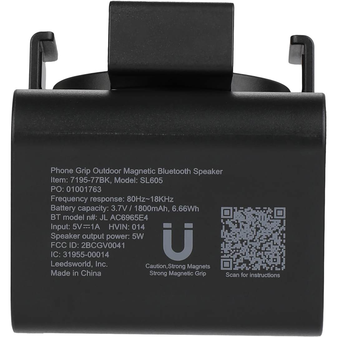 Front View of Black Phone Grip Outdoor Magnetic Bluetooth Speaker