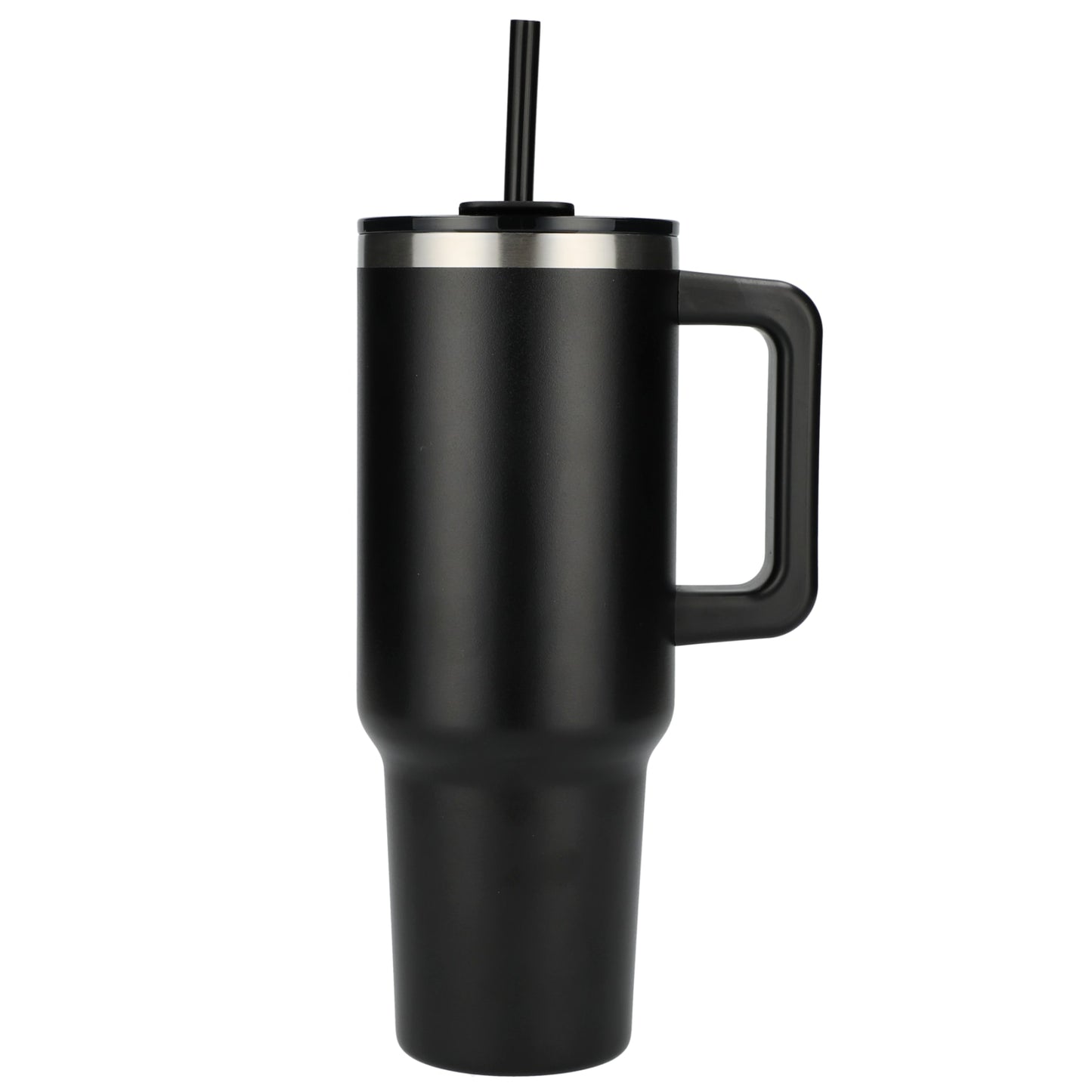 Front View of Black Pinnacle Recycled Travel Tumbler with Straw 40oz plain