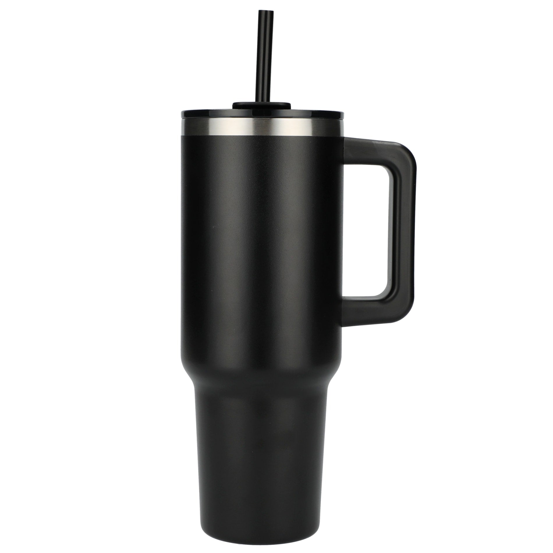 Front View of Black Pinnacle Recycled Travel Tumbler with Straw 40oz plain