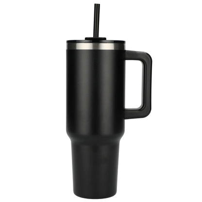 Front View of Black Pinnacle Recycled Travel Tumbler with Straw 40oz plain
