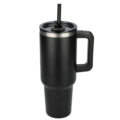 Front View of Black Pinnacle Recycled Travel Tumbler with Straw 40oz plain