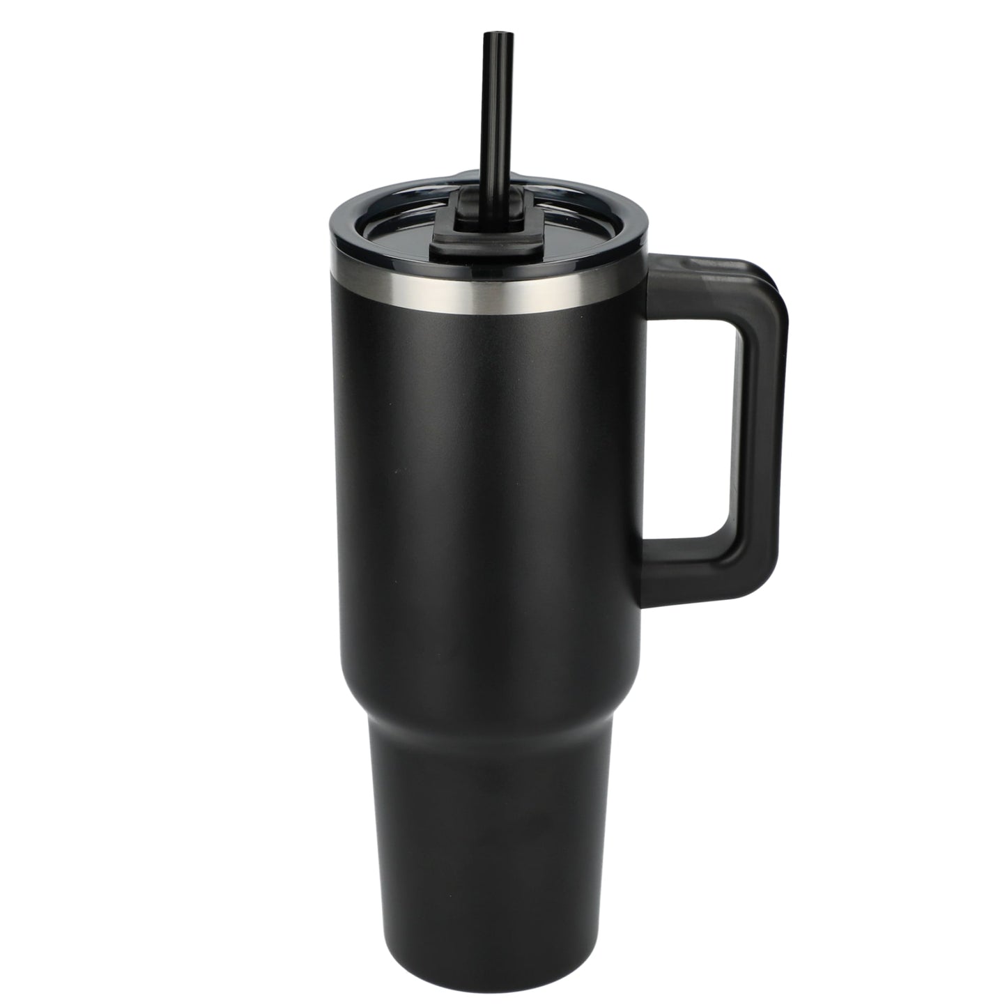 Front View of Black Pinnacle Recycled Travel Tumbler with Straw 40oz plain