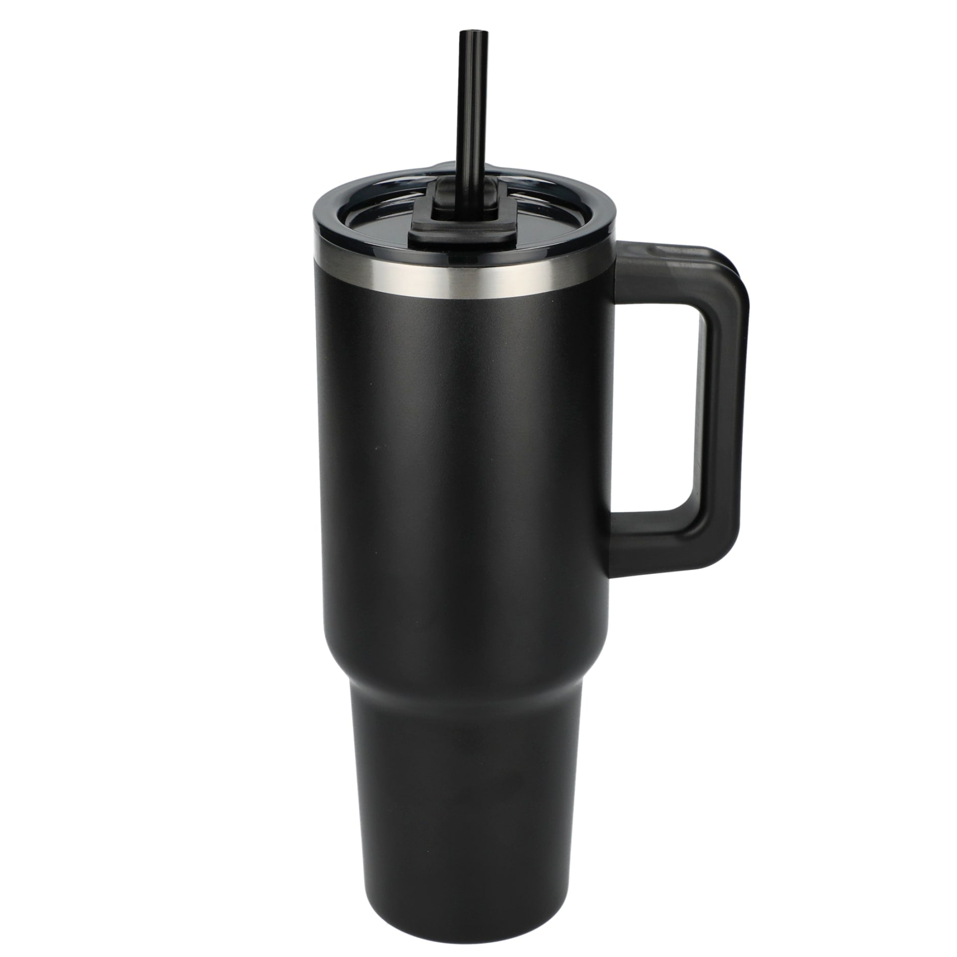 Front View of Black Pinnacle Recycled Travel Tumbler with Straw 40oz plain