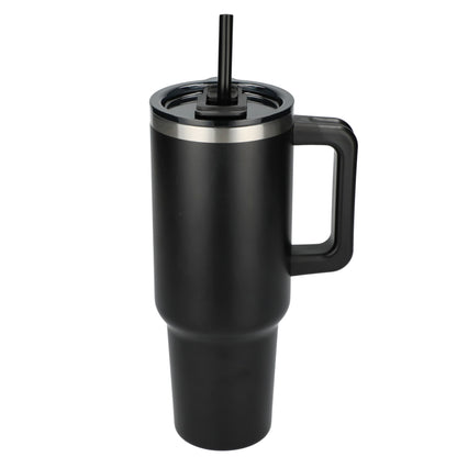 Front View of Black Pinnacle Recycled Travel Tumbler with Straw 40oz plain