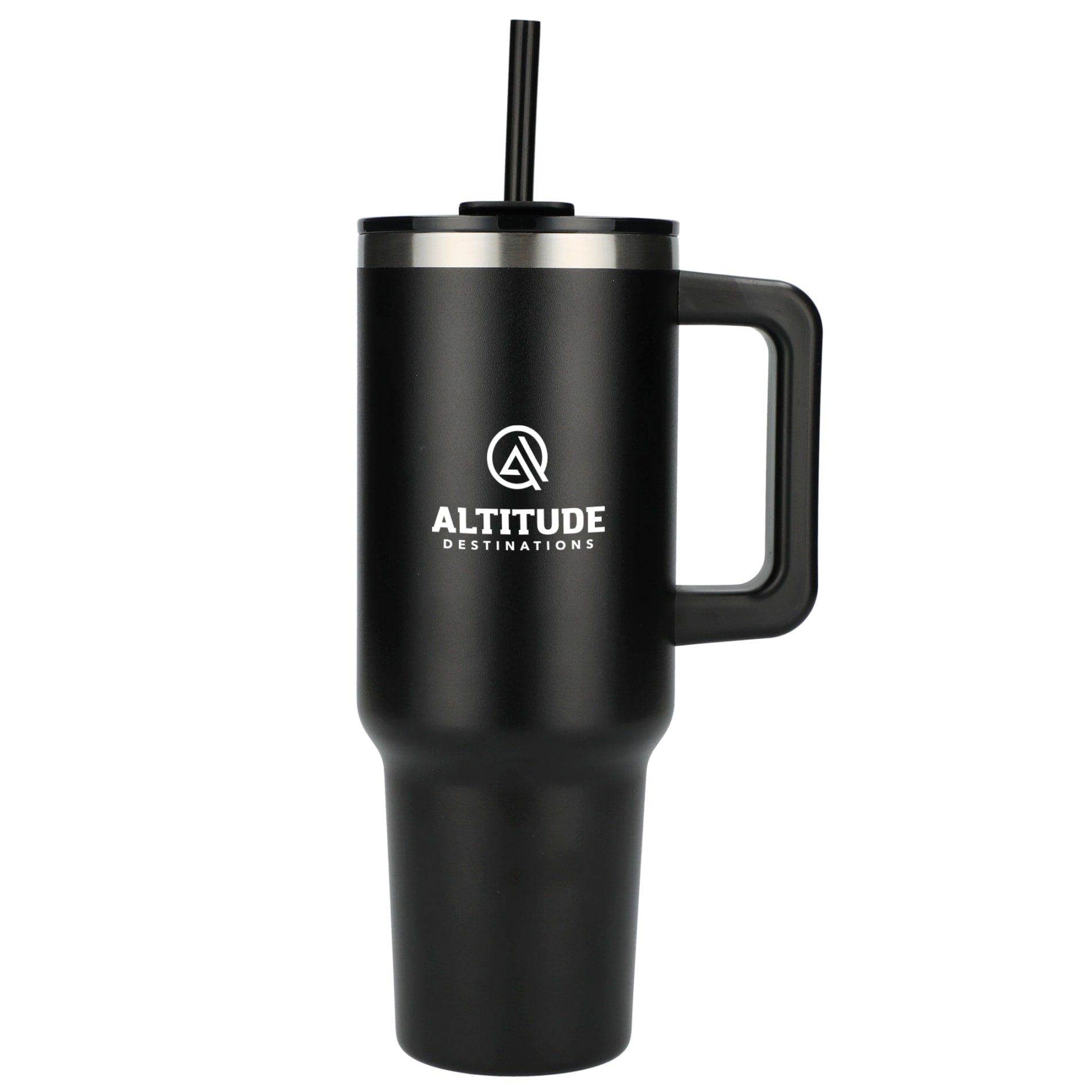 Front View of Black Pinnacle Recycled Travel Tumbler with Straw 40oz