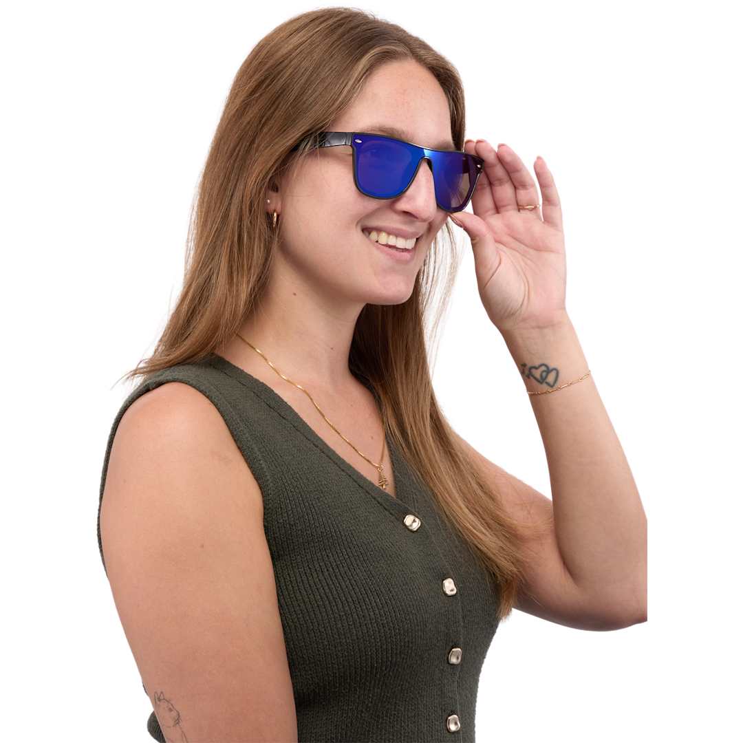 Front View of Black Samson Recycled Single-Lens Sunglasses plain