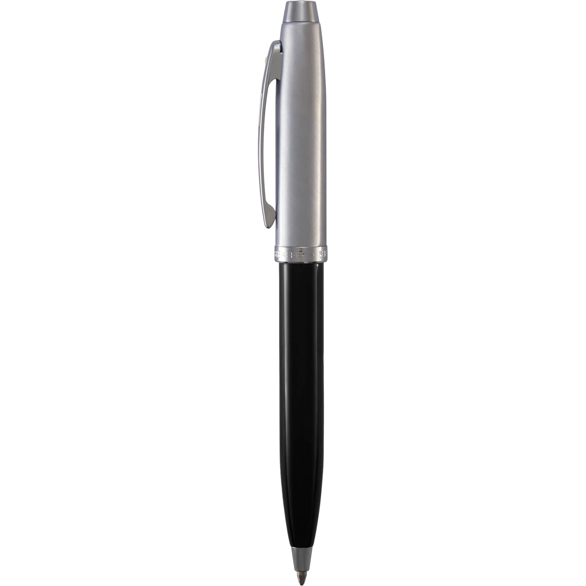 Front View of Black Sheaffer® 100 Chrome Black Ballpoint plain