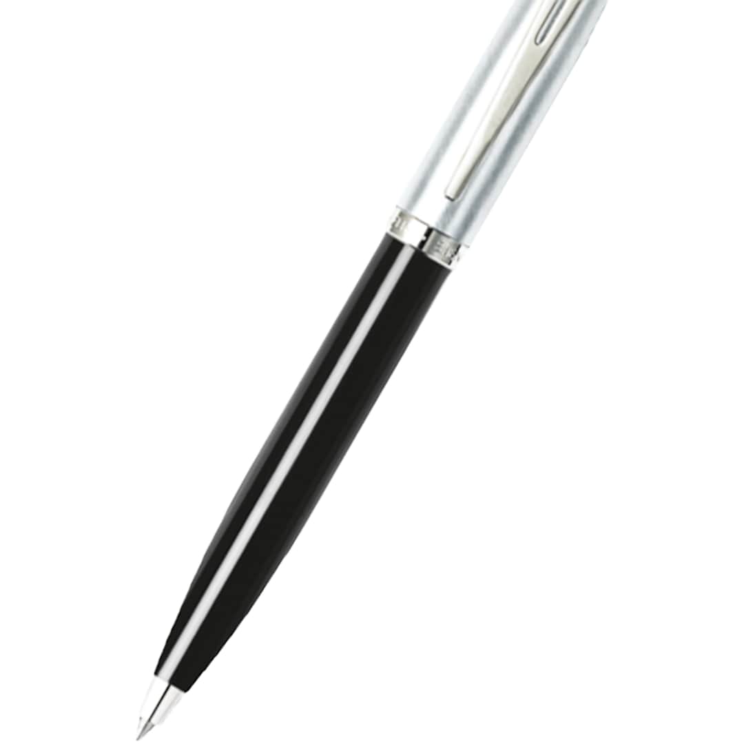Front View of Black Sheaffer® 100 Chrome Black Ballpoint