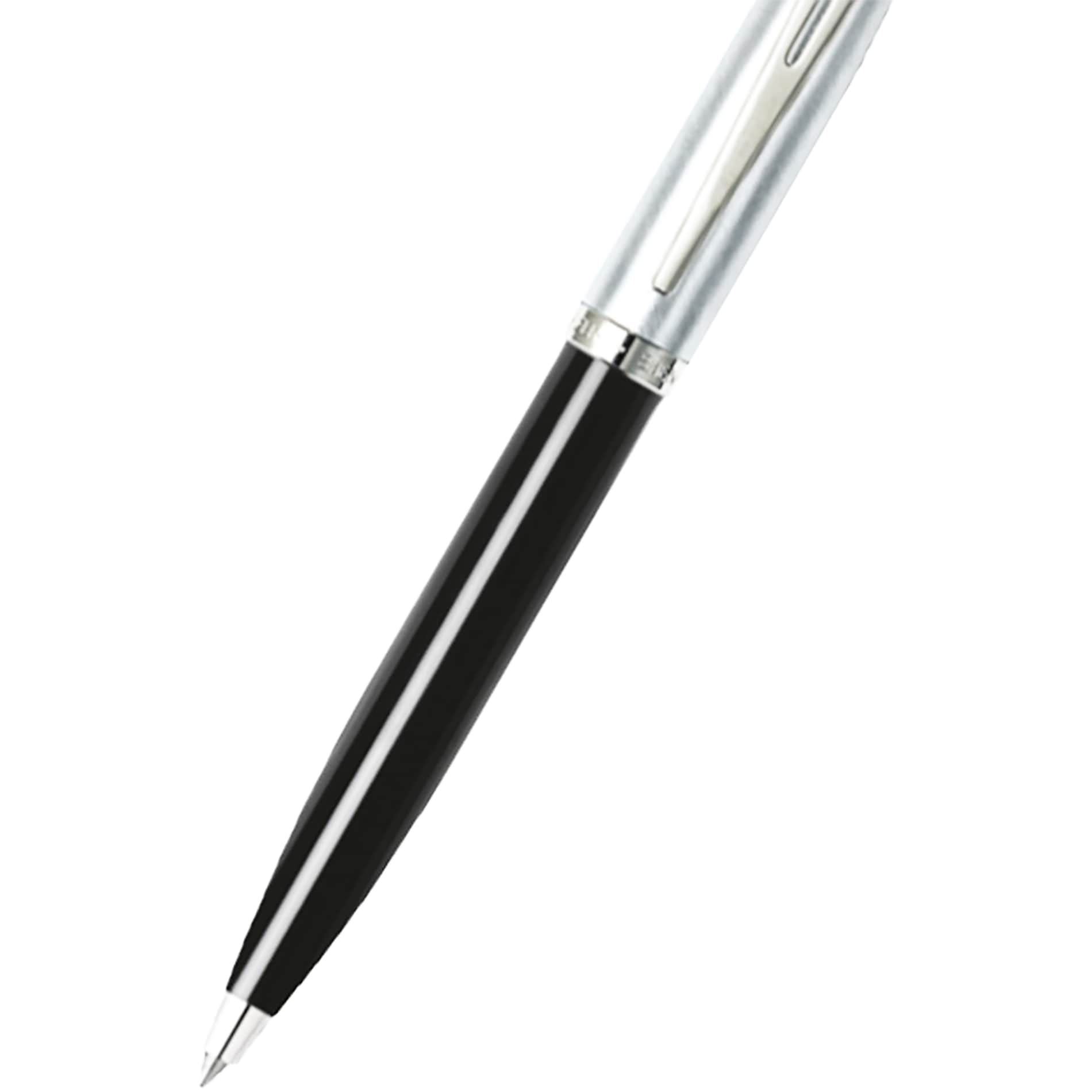 Front View of Black Sheaffer® 100 Chrome Black Ballpoint