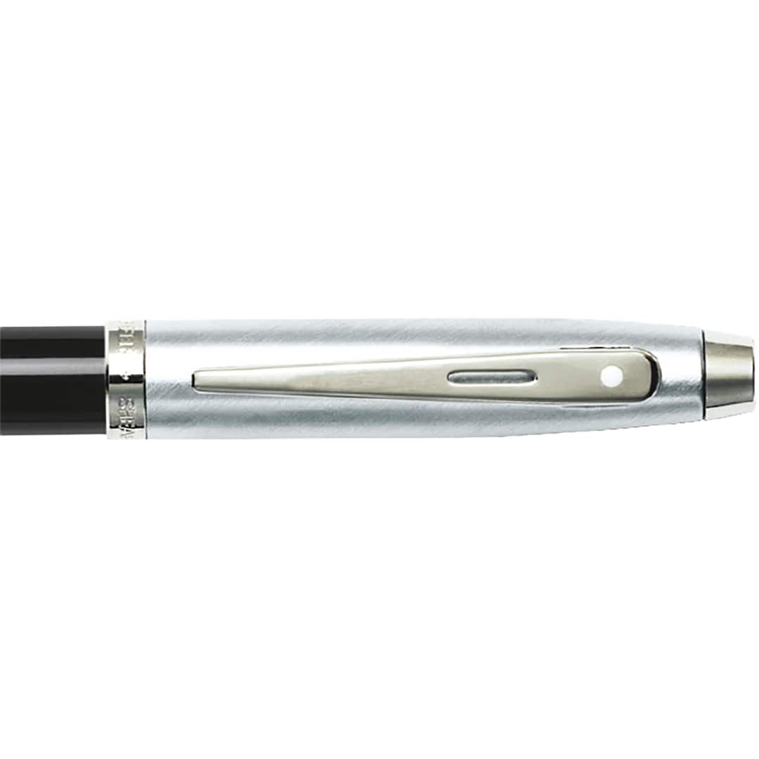 Front View of Black Sheaffer® 100 Chrome Black Ballpoint