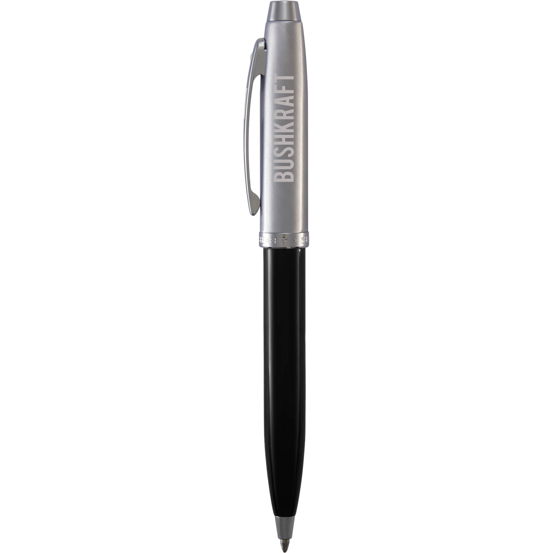 Front View of Black Sheaffer® 100 Chrome Black Ballpoint