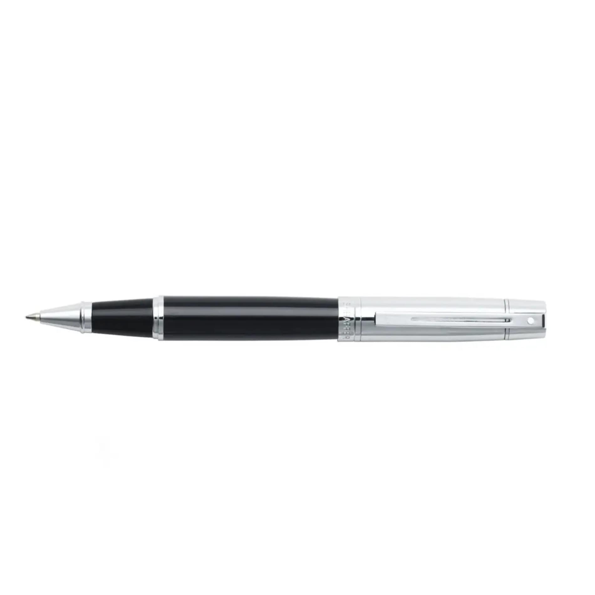 Front View of Black Sheaffer® 300 Glossy Chrome Black Roller Ball