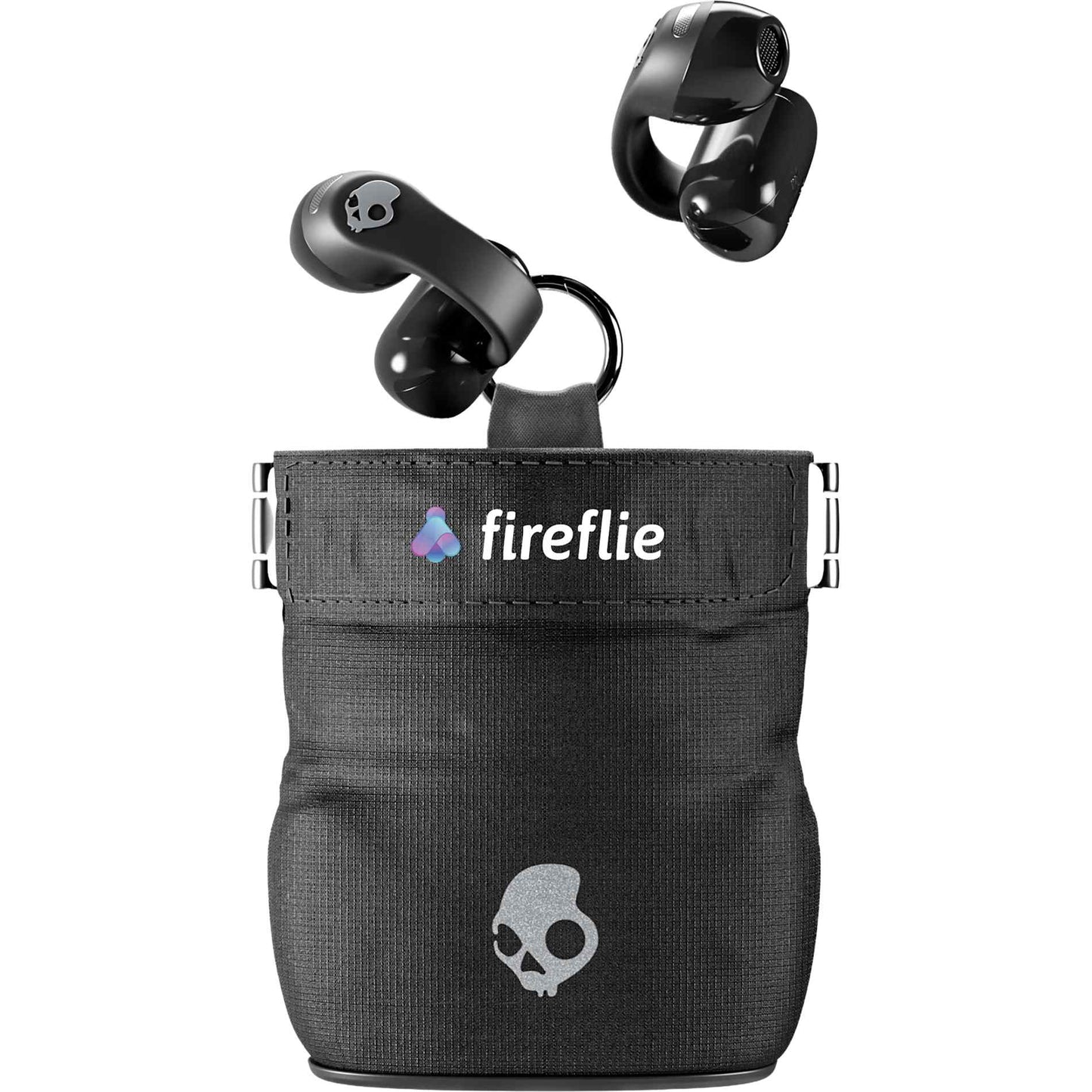 Front View of Black Skullcandy Push 720 Open Wireless Earbuds