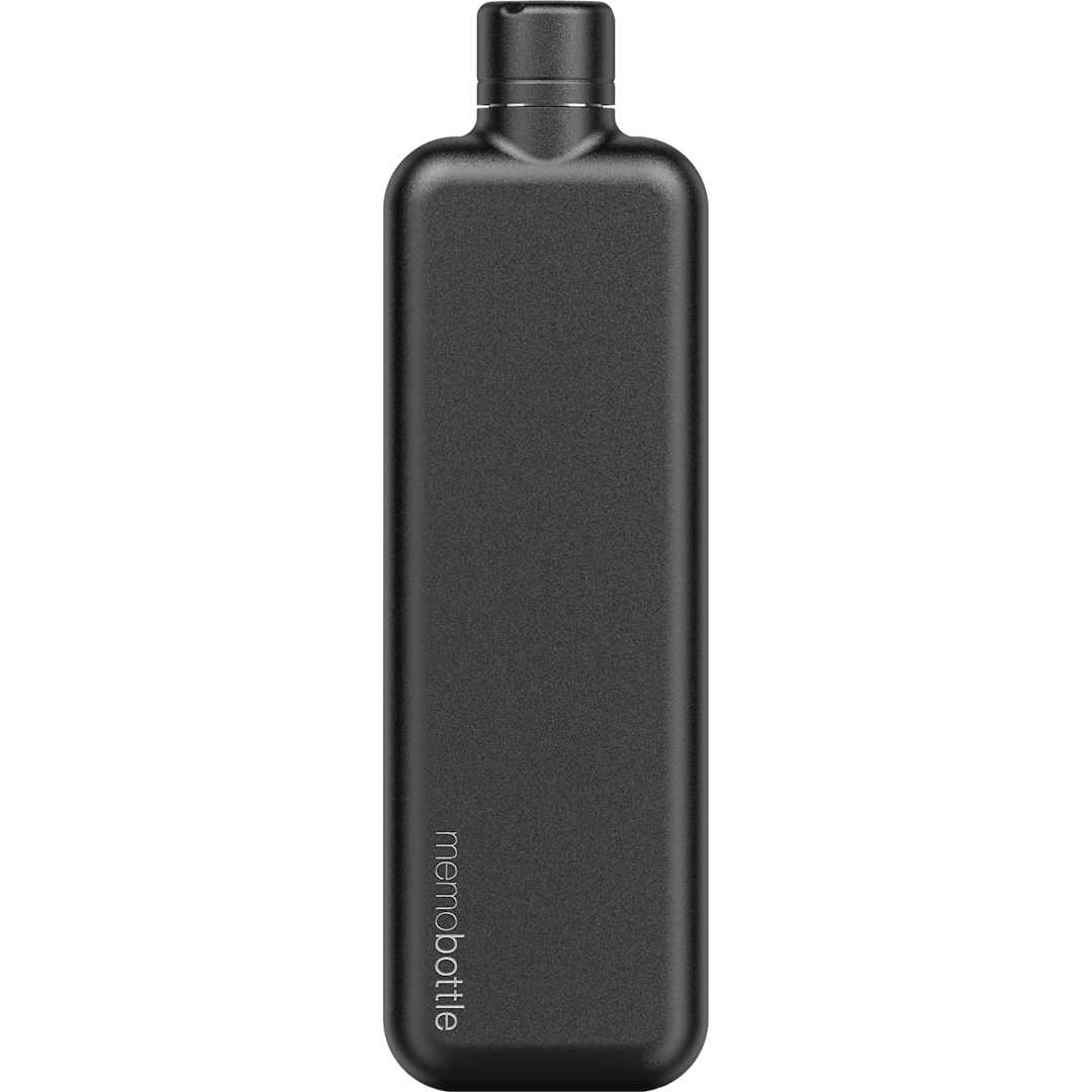 Front View of Black SLIM Stainless Steel memobottle plain