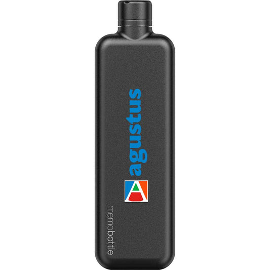 Front View of Black SLIM Stainless Steel memobottle