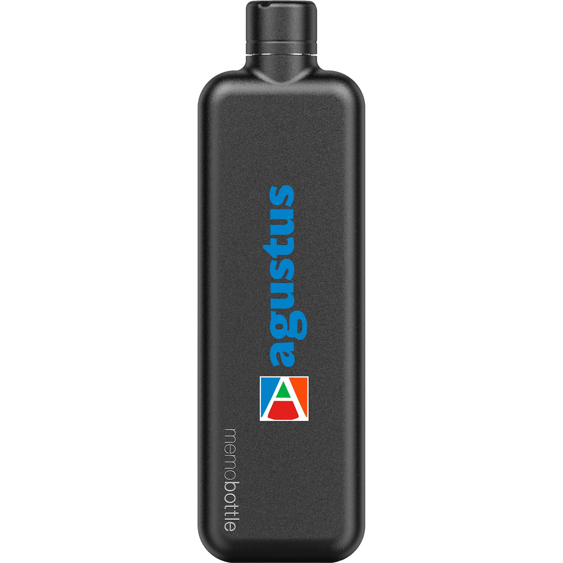 Front View of Black SLIM Stainless Steel memobottle