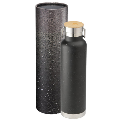 Front View of Black Speckled Thor Bottle 22oz With Cylindrical Box plain