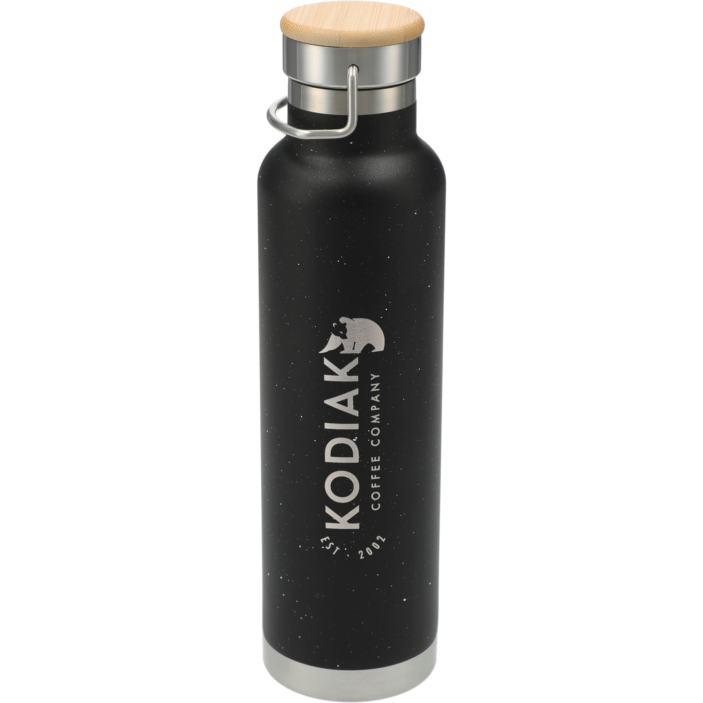Front View of Black Speckled Thor Copper Vacuum Insulated Bottle 22oz