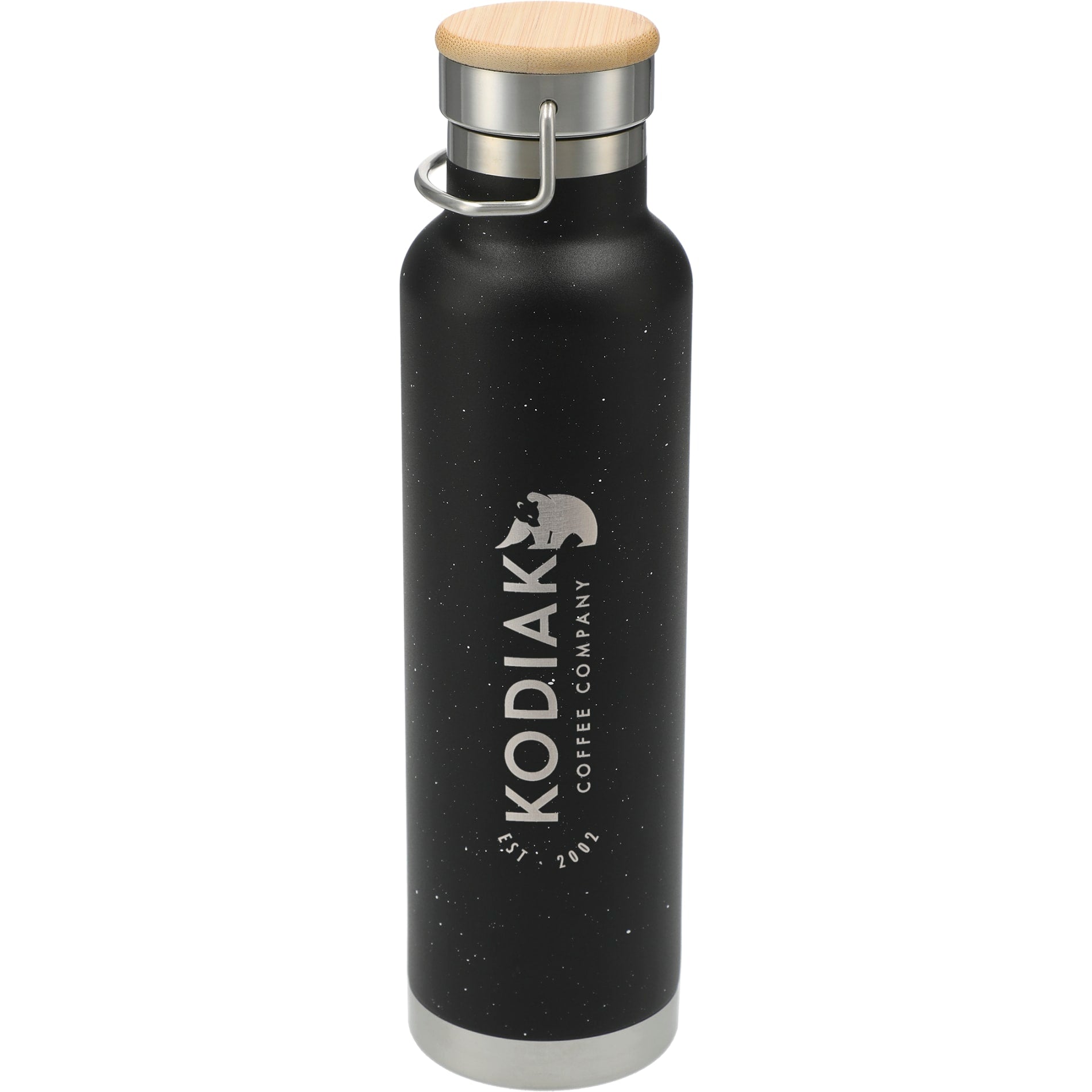 Front View of Black Speckled Thor Copper Vacuum Insulated Bottle 22oz