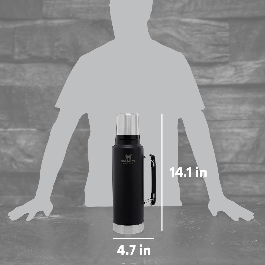 Front View of Black Stanley Legendary Classic Bottle 48oz