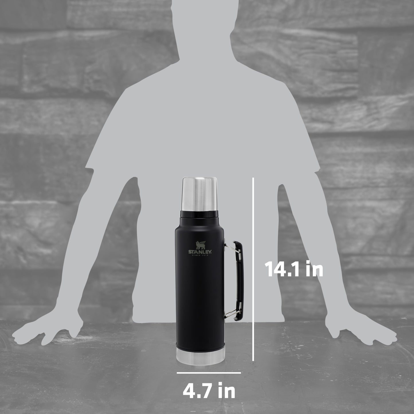 Front View of Black Stanley Legendary Classic Bottle 48oz