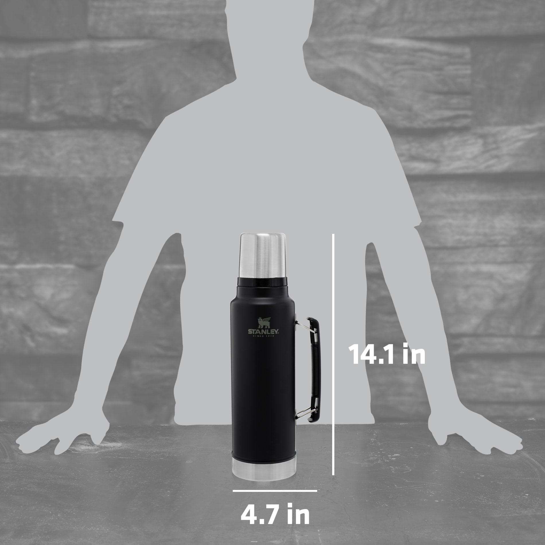 Front View of Black Stanley Legendary Classic Bottle 48oz