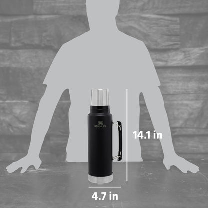 Front View of Black Stanley Legendary Classic Bottle 48oz