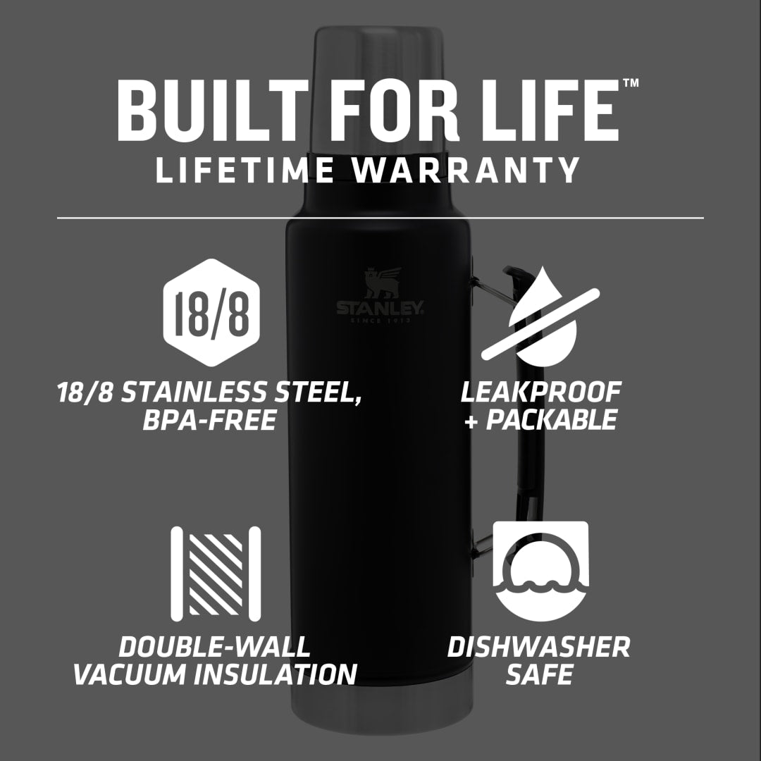 Front View of Black Stanley Legendary Classic Bottle 48oz