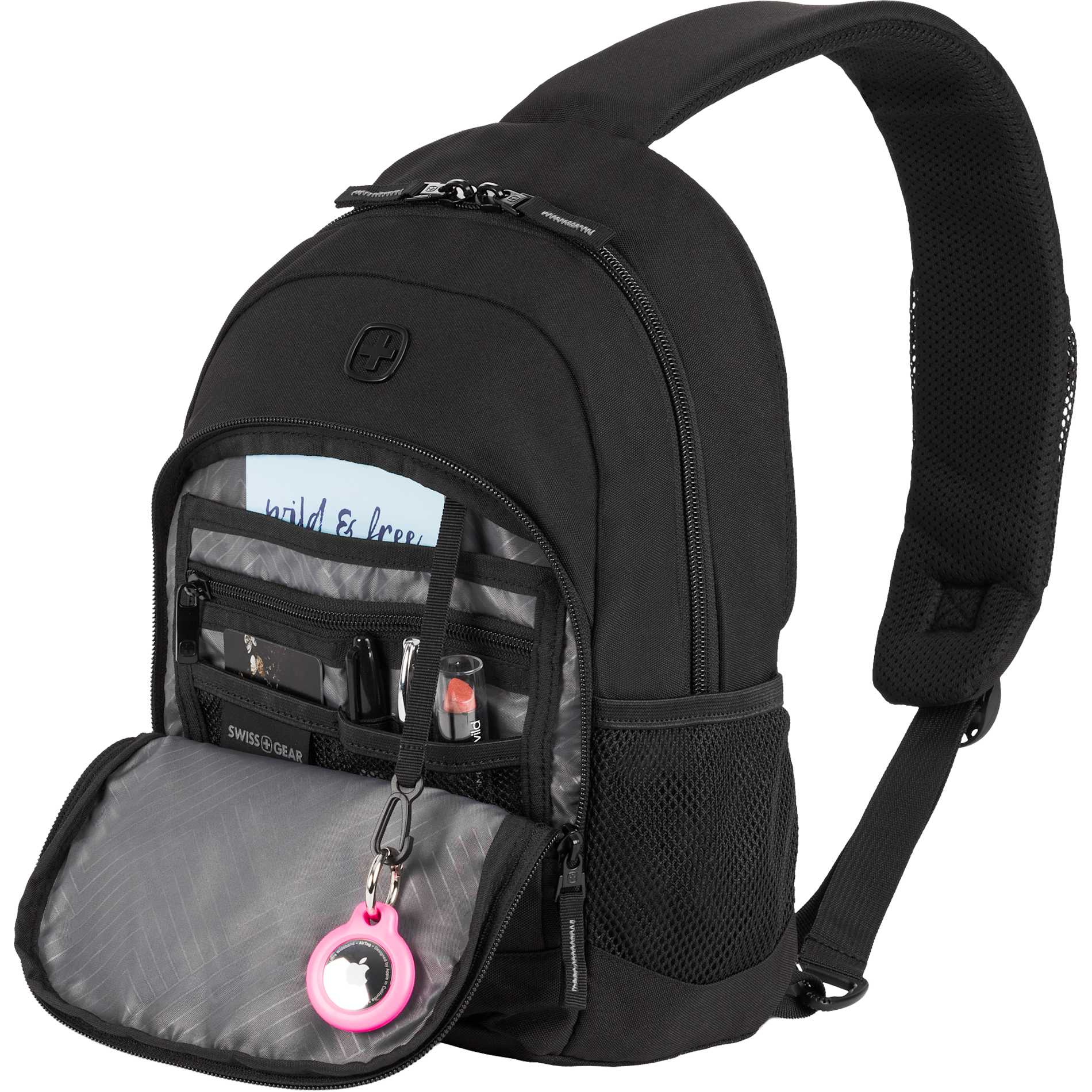 Front View of Black Swiss Gear Mini Tour Sling Bag