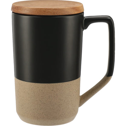 Front View of Black Tahoe Tea & Coffee Ceramic Mug with Wood Lid 16oz plain