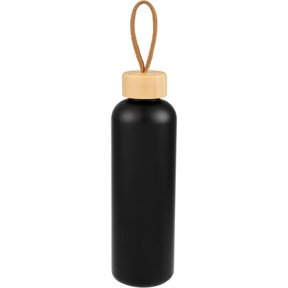 Front View of Black Tania Recycled Bottle w/ FSC® Bamboo Lid 26oz plain