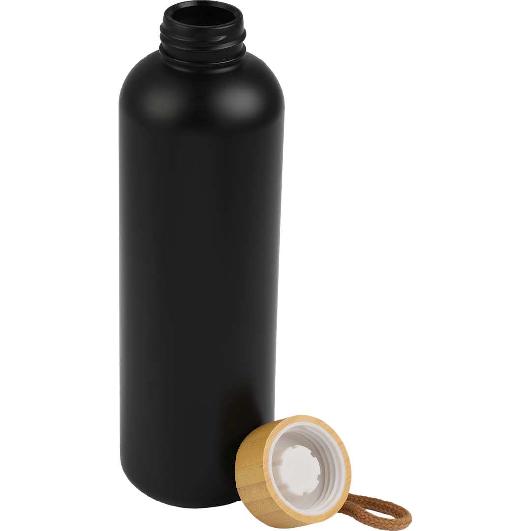 Front View of Black Tania Recycled Bottle w/ FSC® Bamboo Lid 26oz plain