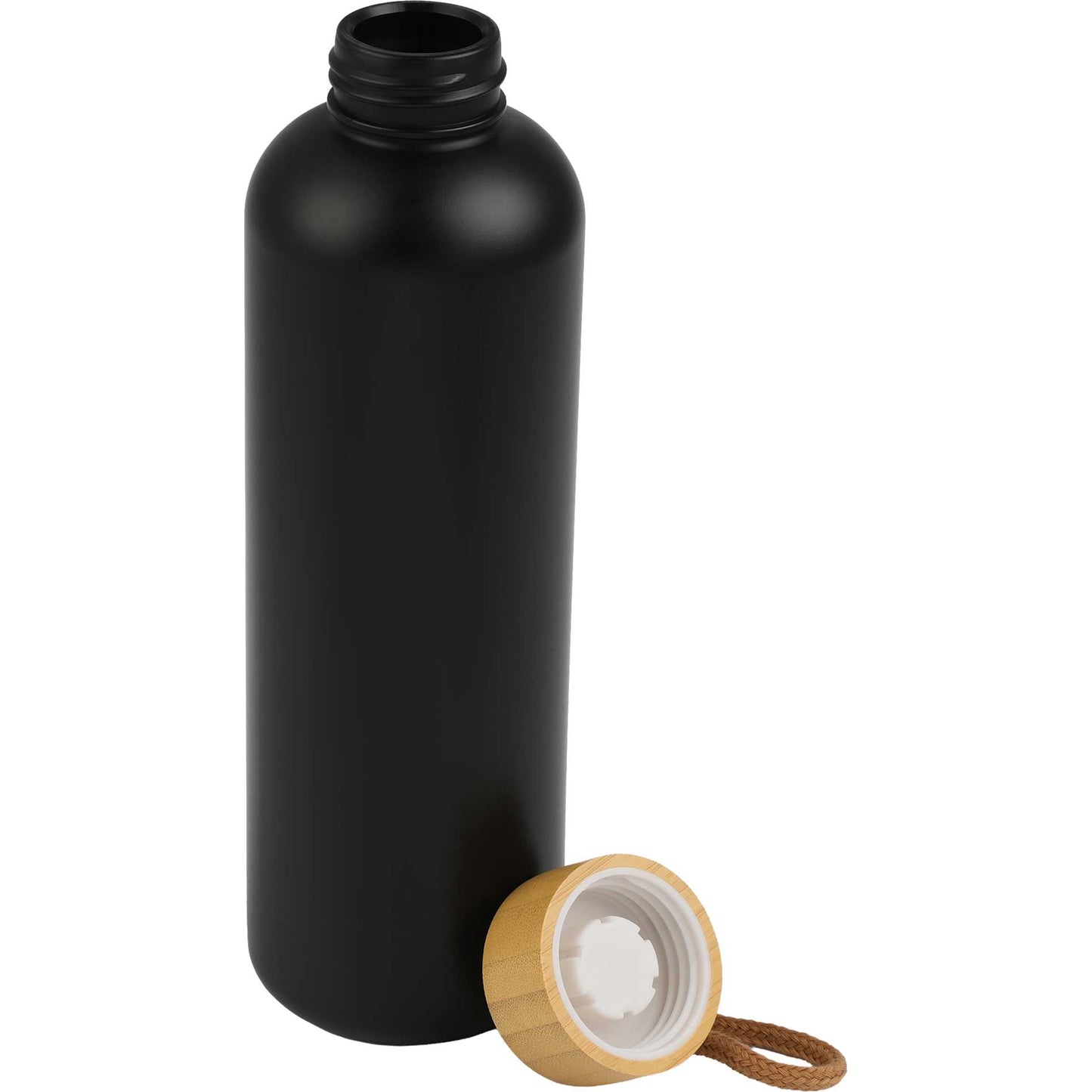 Front View of Black Tania Recycled Bottle w/ FSC® Bamboo Lid 26oz plain