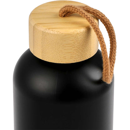 Front View of Black Tania Recycled Bottle w/ FSC® Bamboo Lid 26oz