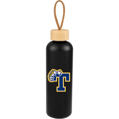 Front View of Black Tania Recycled Bottle w/ FSC® Bamboo Lid 26oz