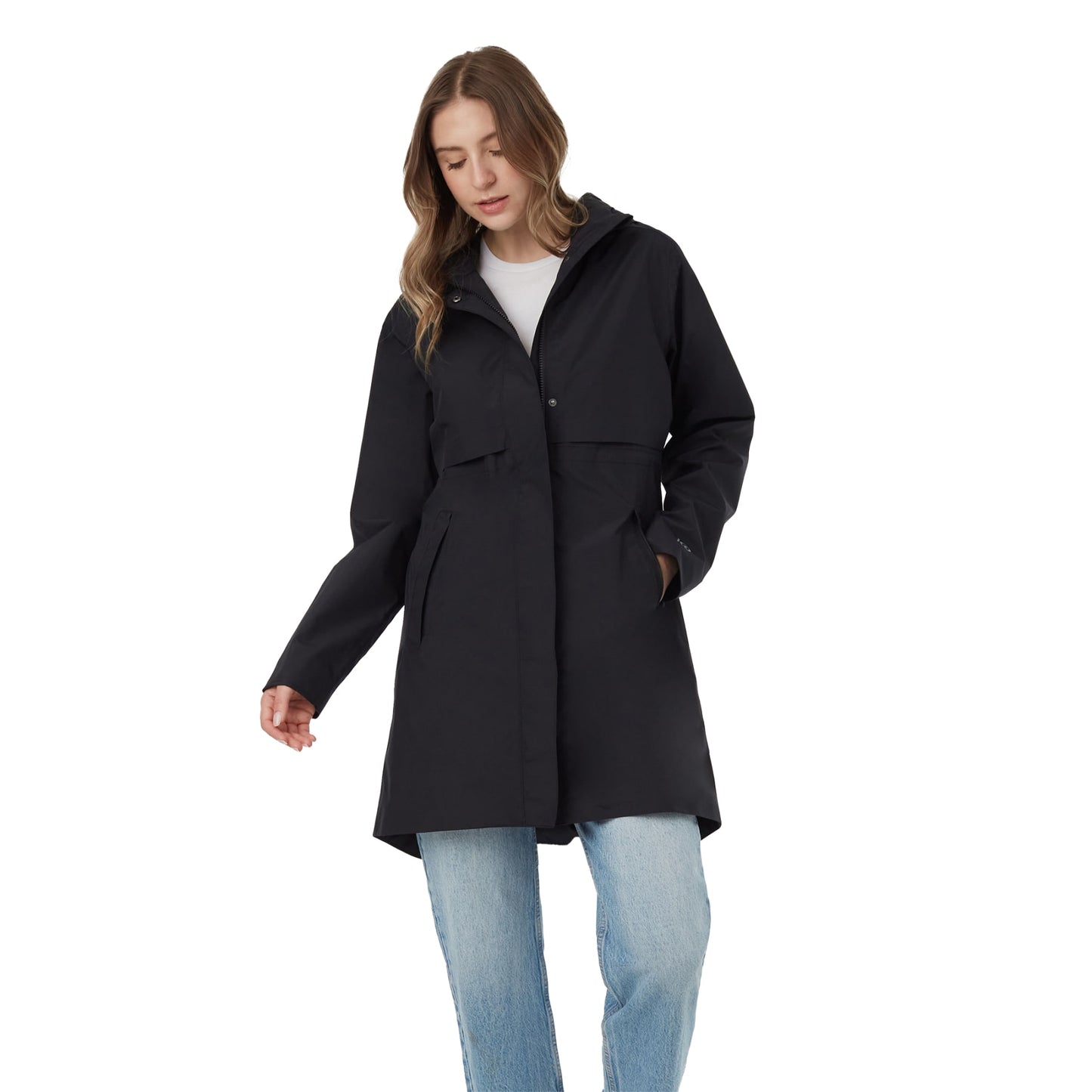 Front View of Black tentree Nimbus Long Rain Jacket - Women's plain