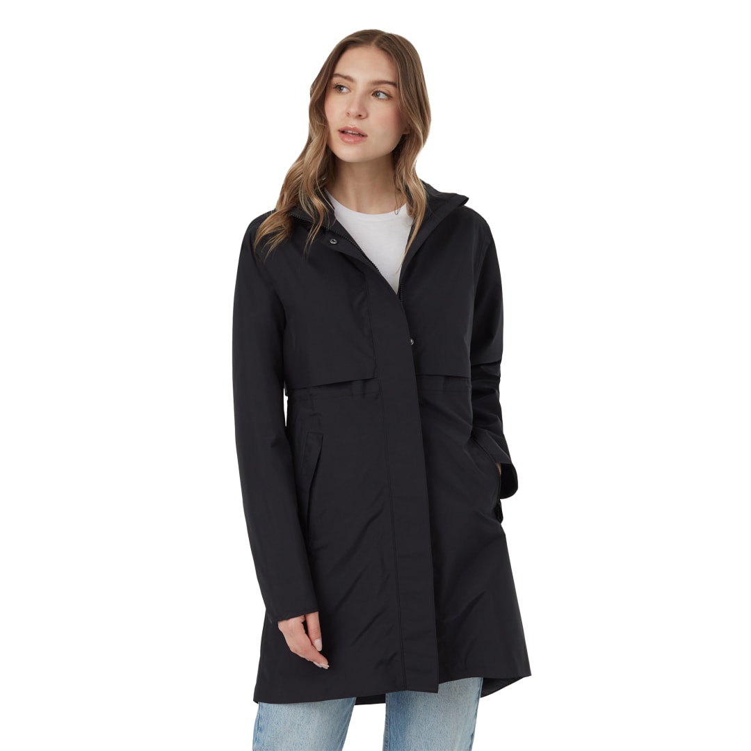 Front View of Black tentree Nimbus Long Rain Jacket - Women's plain
