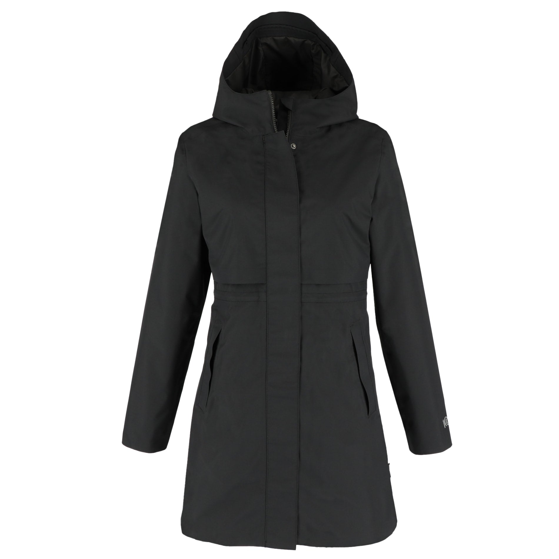 Front View of Black tentree Nimbus Long Rain Jacket - Women's plain