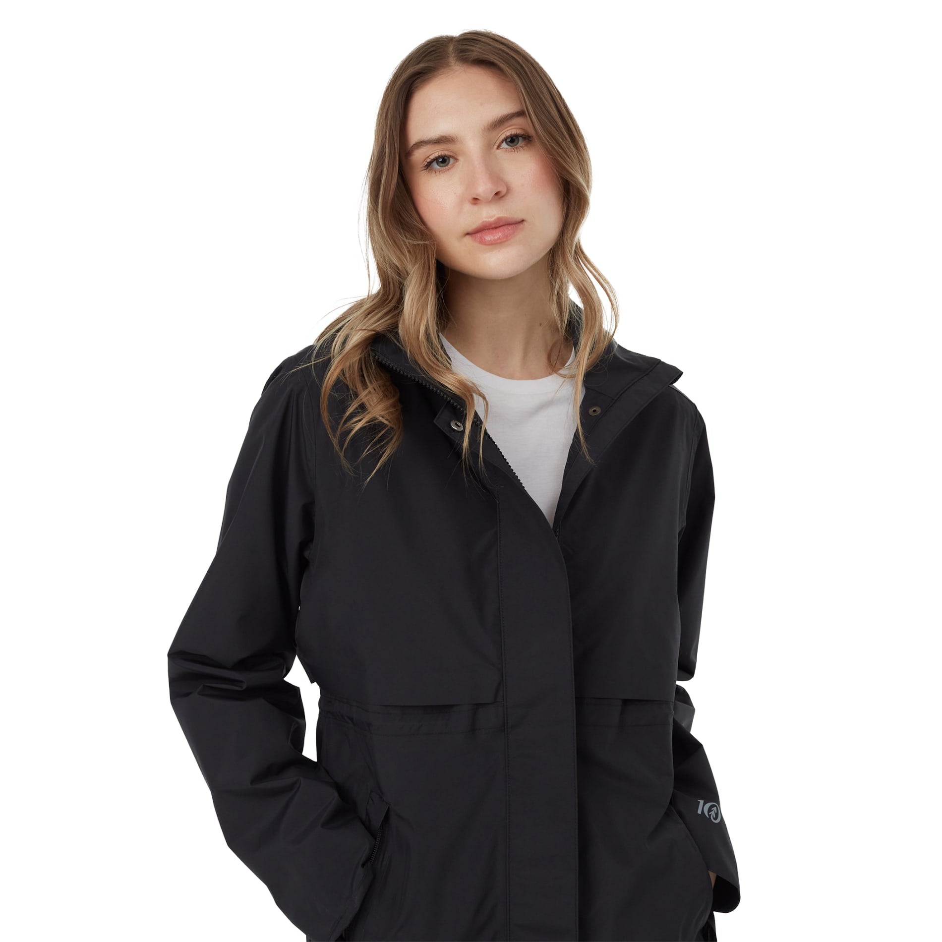 Front View of Black tentree Nimbus Long Rain Jacket - Women's plain
