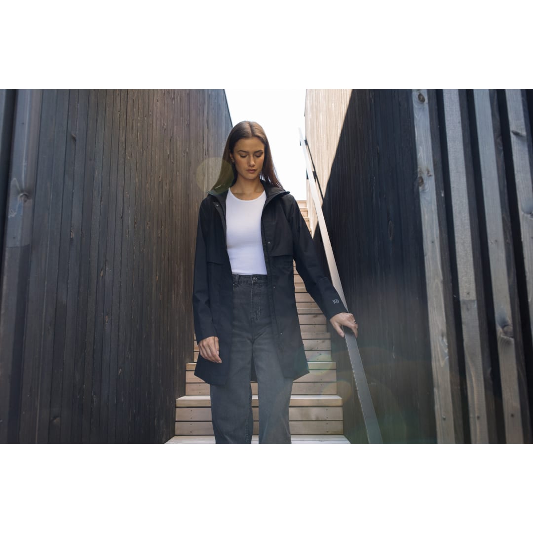 Front View of Black tentree Nimbus Long Rain Jacket - Women's plain