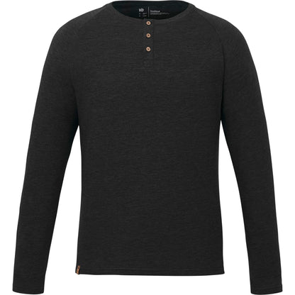 Front View of Black tentree TreeBlend Classic Henley Longsleeve - Men's plain