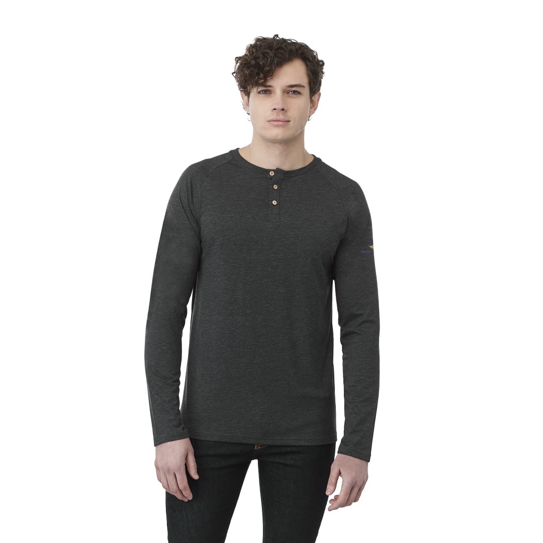 Front View of Black tentree TreeBlend Classic Henley Longsleeve - Men's