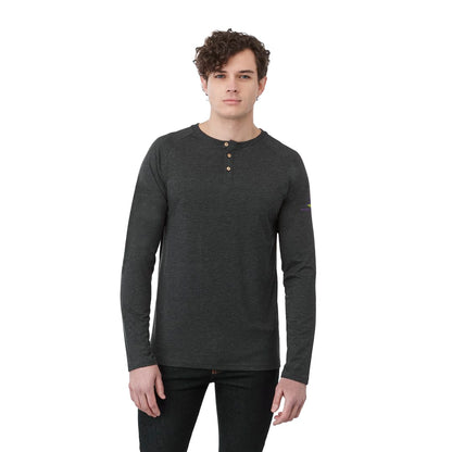 Front View of Black tentree TreeBlend Classic Henley Longsleeve - Men's