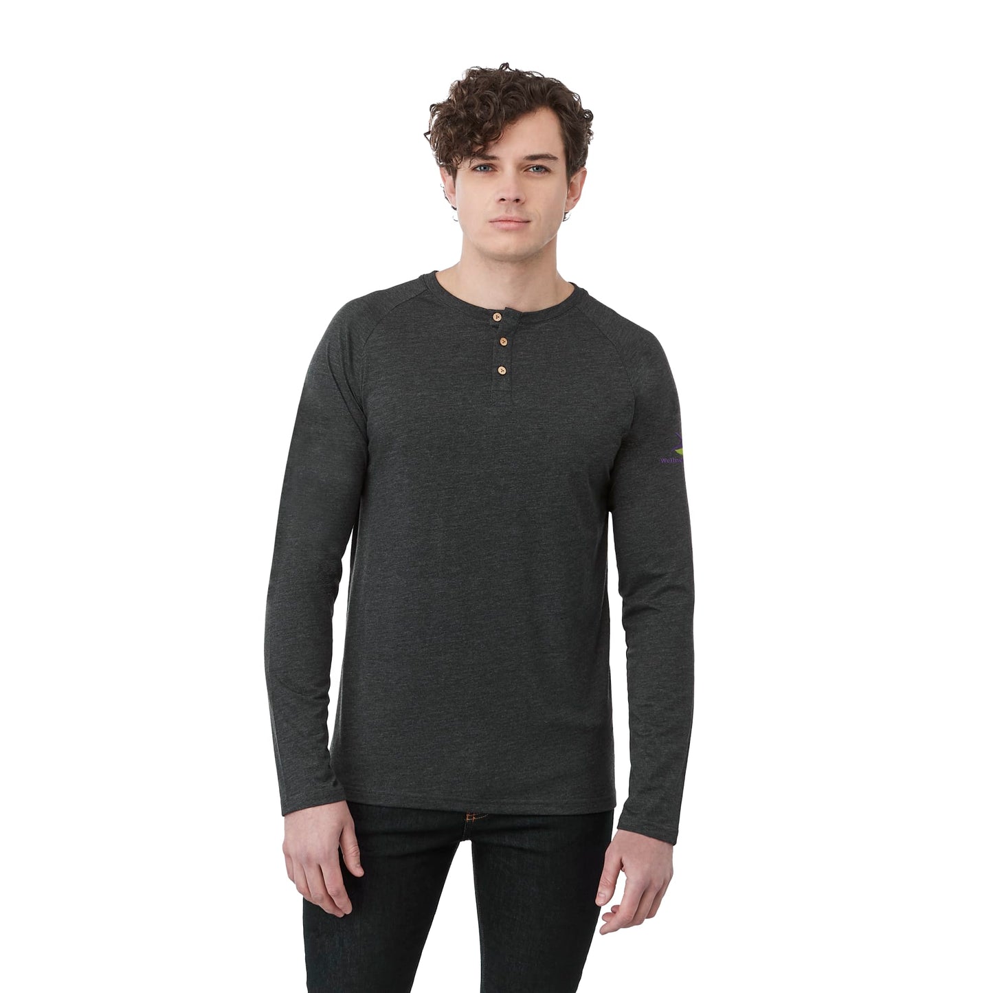 Front View of Black tentree TreeBlend Classic Henley Longsleeve - Men's