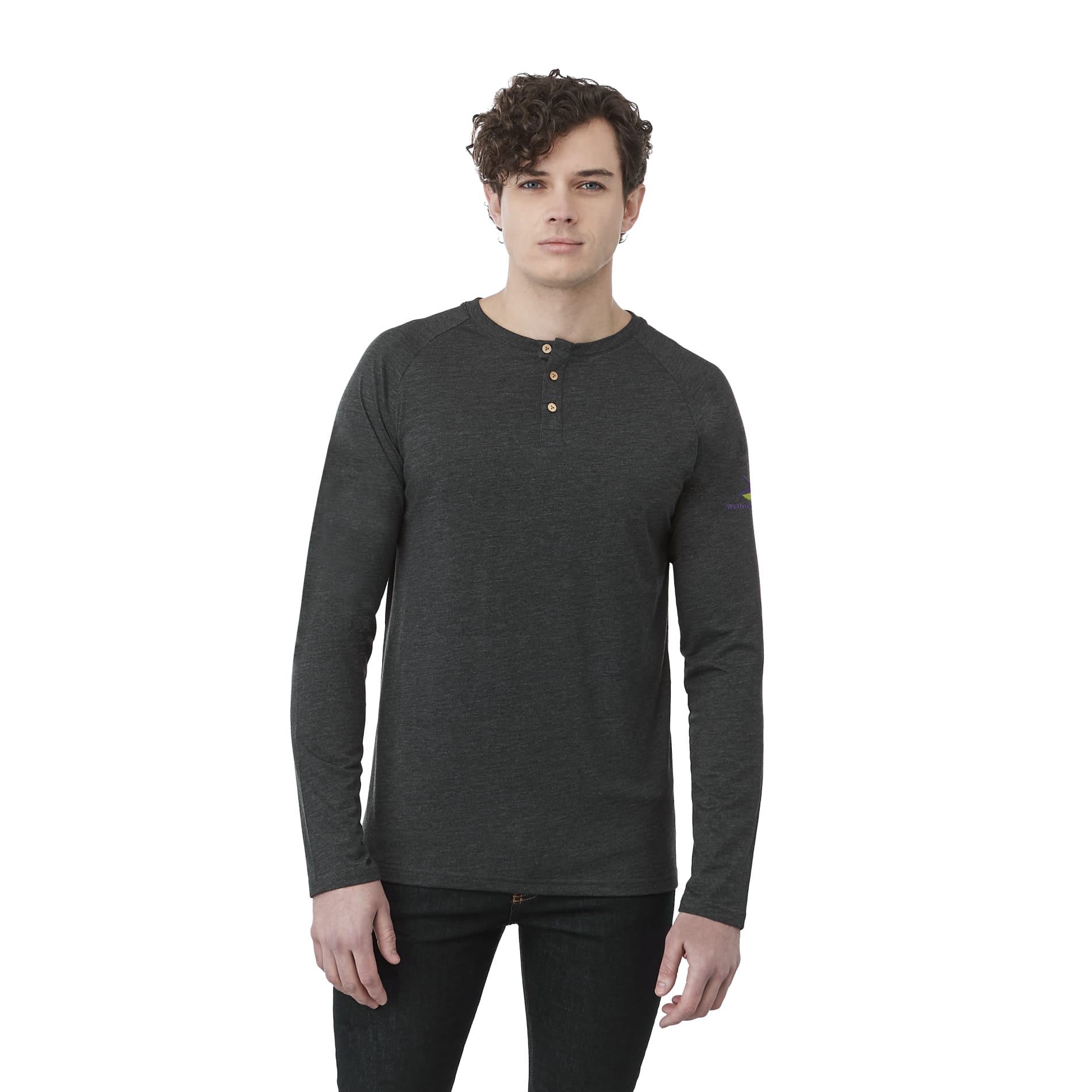 Front View of Black tentree TreeBlend Classic Henley Longsleeve - Men's