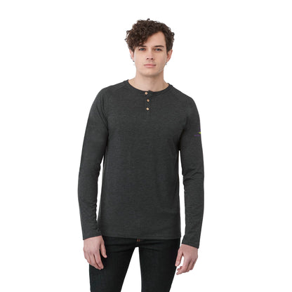 Front View of Black tentree TreeBlend Classic Henley Longsleeve - Men's