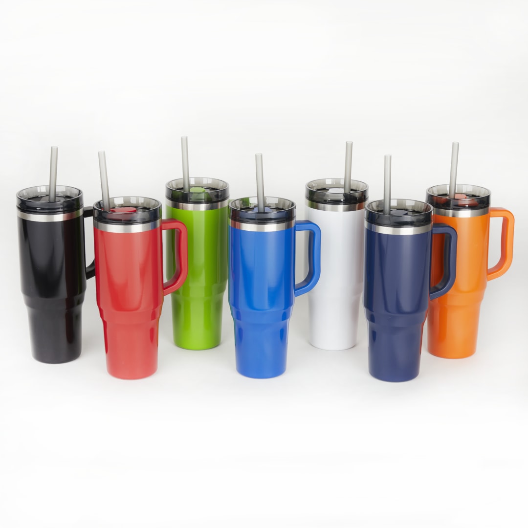 Front View of Black Thor 40oz Straw Tumbler plain