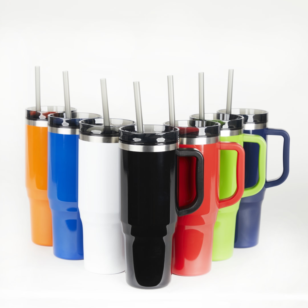 Front View of Black Thor 40oz Straw Tumbler plain