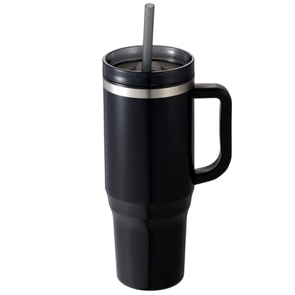 Front View of Black Thor 40oz Straw Tumbler plain