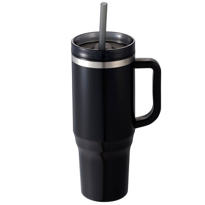 Front View of Black Thor 40oz Straw Tumbler plain